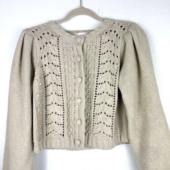 LoveShackFancy Cream Knit Women's Sweater cropped Frankel cardigan size L - Picture 3 of 8